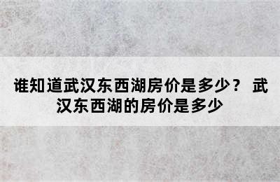 谁知道武汉东西湖房价是多少？ 武汉东西湖的房价是多少